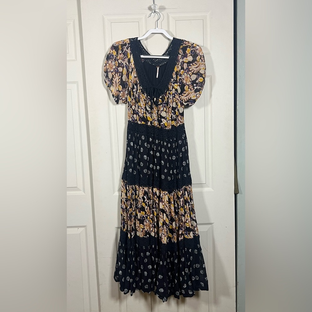 Free People Black Floral Tiered Midi Dress - Picture 4 of 10